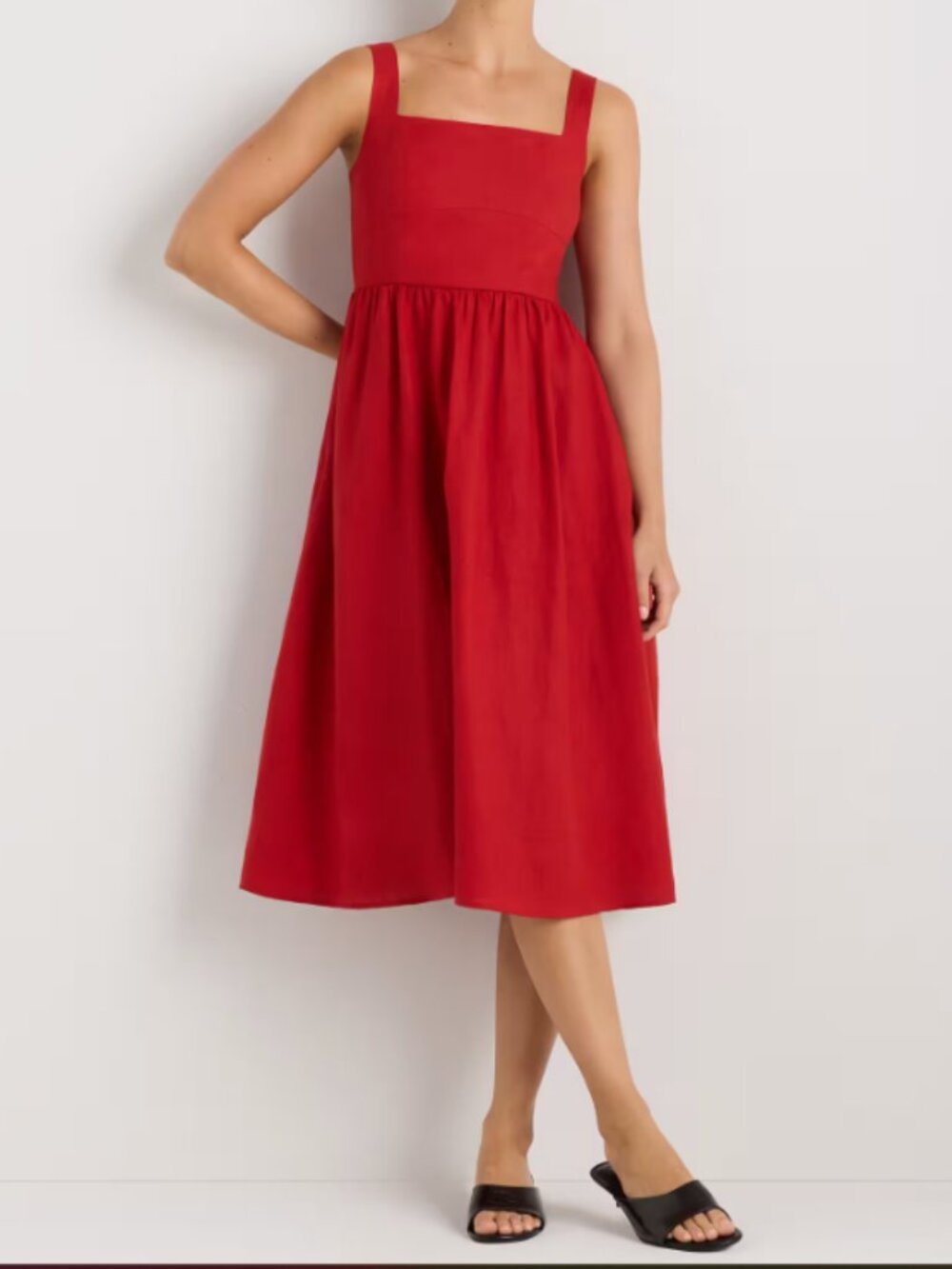 Quince 100% European Linen Fit & Flare Midi Dress Chile M NWT